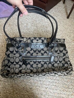 2010 Coach Signature Canvas Tote Bag in Black/Khaki